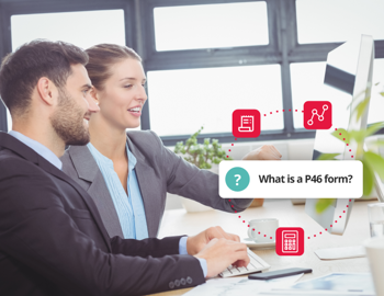 Man and women collaborating around a computer