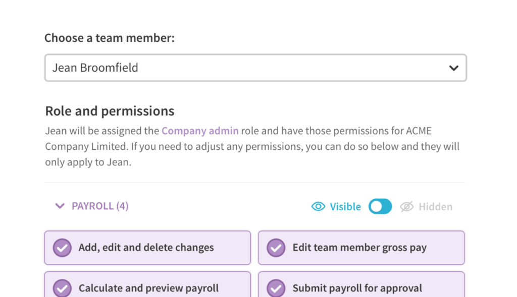 Paycircle software role settings